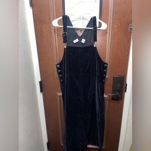 Vintage Kmart Classic Elements Black Velvet Overall/Jumper Dress Size L (14-16)